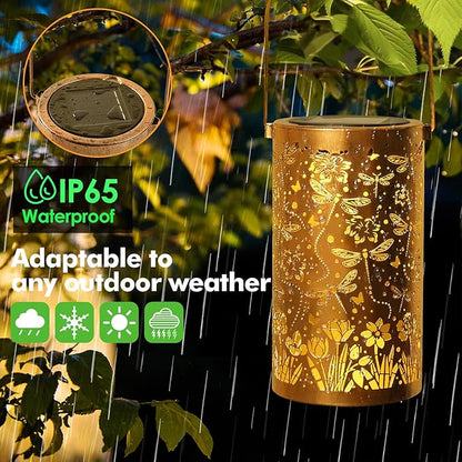 Fabuday Dragonfly Solar Lantern Gift for Women - Daffodils Outdoor Lanterns Waterproof for Patio, Yard, Porch and Pathway, Hanging Outside Garden Decor with Solar Power Lights
