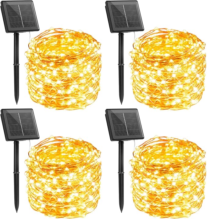 Minetom Solar Fairy String Lights, 4-Pack 132ft 400 LED Waterproof Outdoor Lights for Patio & Wedding, Warm White