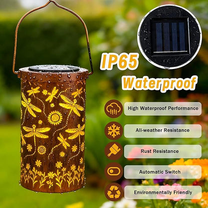 Dragonfly Flower Solar Lanterns Outdoor Waterproof, Birthday Gifts for Women Mom Grandma, Hanging Solar Lights for Yard, Patio, Porch, Garden Decor, Christmas Gifts for Her/Him