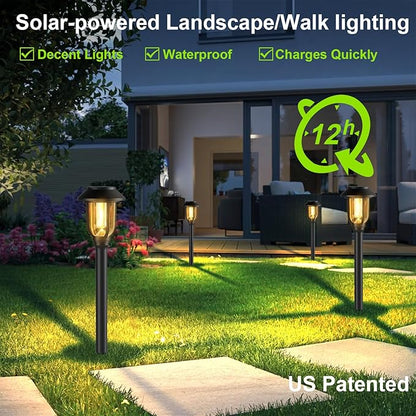 Solar Pathway Lights Outdoor 8 Pack, Warm White Solar Path Lights,Solar Lights Outdoor Waterproof Decorative Landscape Path Lights Auto On/Off, Solar Garden Lights for Yard Walkway Driveway Patio