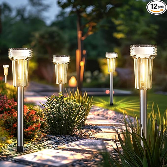 Mancra 12 Pack Solar Pathway Lights Outdoor, Waterproof Metal Solar Outdoor Lights Tungsten Bulb Landscape Lighting Garden Decor for Path Yard Lawn Walkway Driveway