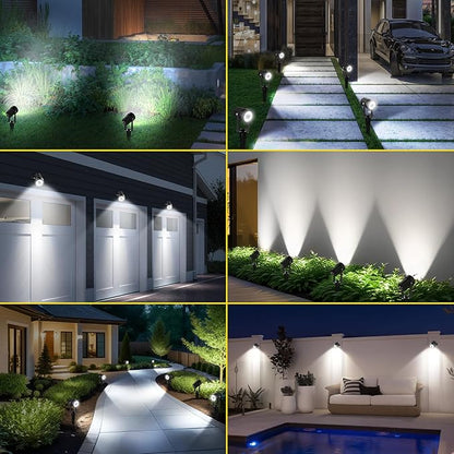 T-SUN 2W Solar Spotlights, LED Solar Powered Landscape Lights Outdoor Waterproof Solar Security Wall Lights Auto ON/Off Dual Head Light for Garden Yard Patio(Cold White)