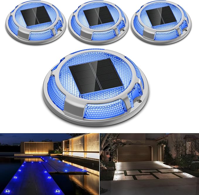 4-Pack White Solar Deck Lights, Outdoor LED