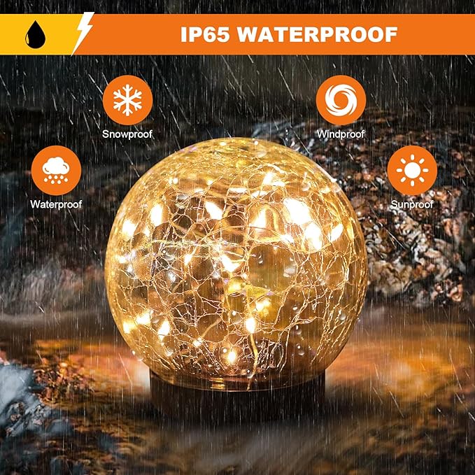 Solar Globe Lights Outdoor Waterproof-Solar Balls-Solar Garden Lights-Orbs for Outside 8 Pack Cracked Glass Ball for Lawn Patio Yard Backyard Decorations
