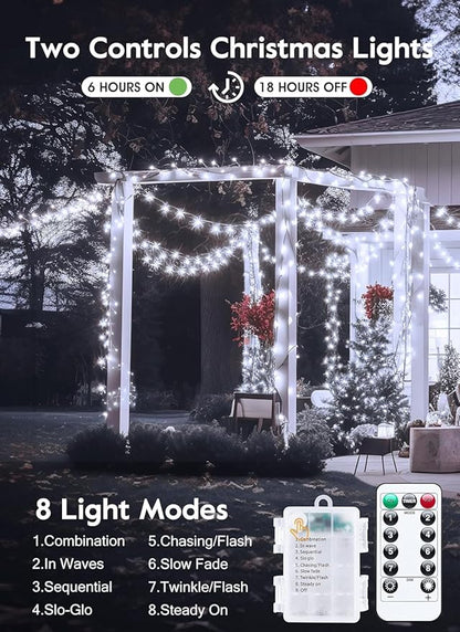2-Pack 60 LED Christmas Twinkle Lights, Waterproof for Porch
