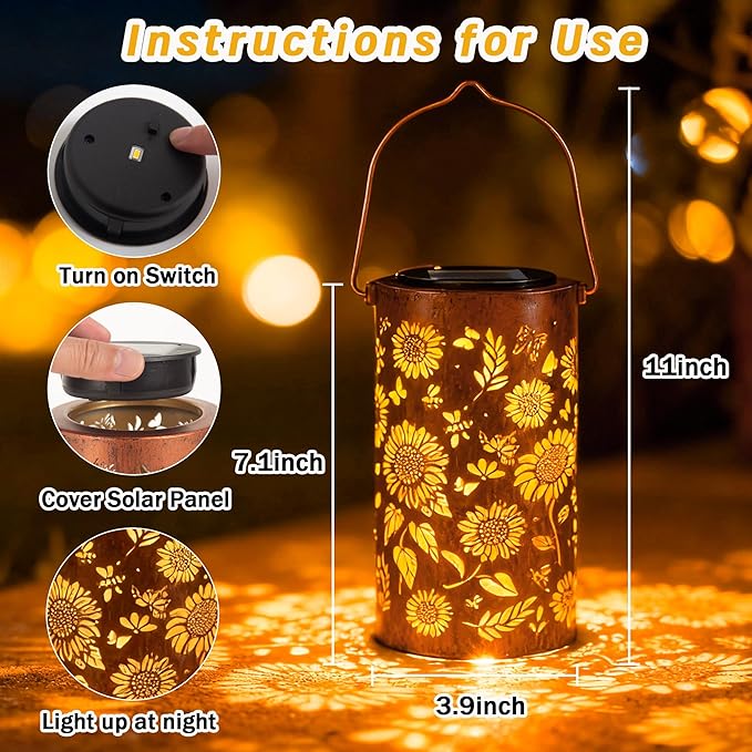 2Pack Sunflower Solar Lanterns Outdoor Waterproof, Birthday Gifts for Women Mom Grandma, Hanging Solar Lights for Yard, Patio, Porch, Garden Decor, Christmas Gifts for Her/Him