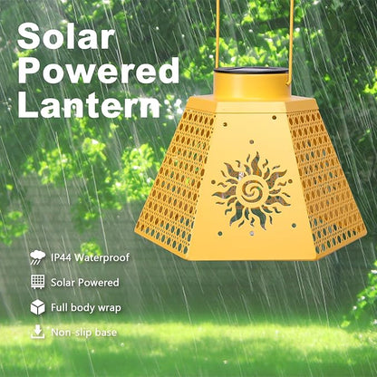 Outdoor Solar Lanterns Waterproof Hanging Solar Metal Lantern 9.5" Sun LED Lantern Yard Art Decor for Yard, Patio, Hallway, Birthday Mothers' Day Gifts (2Pack, Yellow)