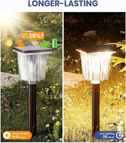 Super Bright Solar Outdoor Lights Waterproof Pathway Powered 4-Pack, Adjustable Warm&Cool White, Garden Decor Outside for Front Porch Yard/Patio/Walkway/Driveway/Lawn/Flowerbed/Landscape Lighting