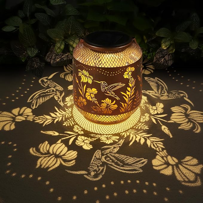Hummingbird Solar Lanterns Outdoor Waterproof, Birthdays Gifts for Women Mom and Grandma, Metal Hanging Lanterns Decor Garden Decorative Solar LED Light for Yard, Patio, Lawn, Porch, Backyard