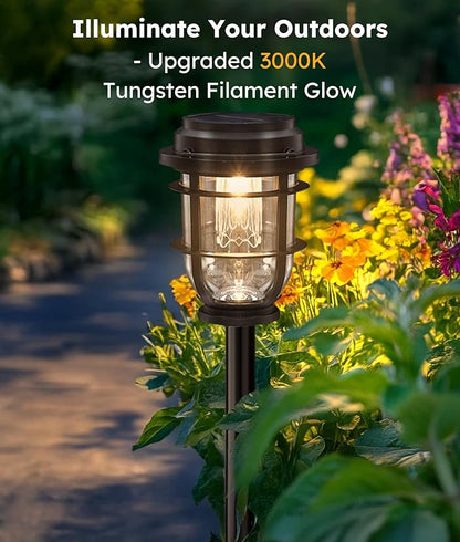 Bright Solar Pathway Lights Outdoor, 6 Pack Waterproof IP65, Auto On/Off Solar Powered Garden Lights for Yard Lawn Walkway Landscape Pool Outside - 3-in-1 Hanging, Tabletop & Stake Lighting