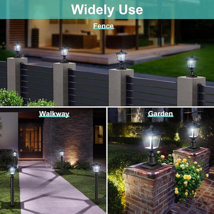 Solar Post Lights, 6000K Dusk to Dawn Solar Lamp Post Light with Pier Mount Base, Solar Post Lights Outdoor Waterproof for Garden Yard Landscape Pole Pillar, Outside Decorative Lamp(Cool White)
