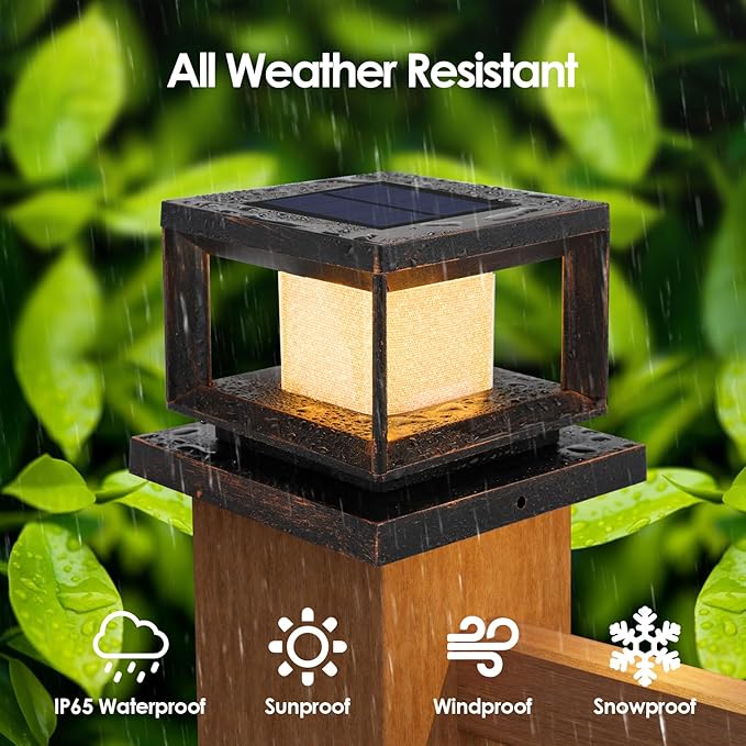 Mlambert 8 Pack Solar Post Lights Outdoor, Waterproof Fence Cap Lights for Deck, 4x4 6x6 Wooden Vinyl Outdoor Light with Shinning Effect, Brown