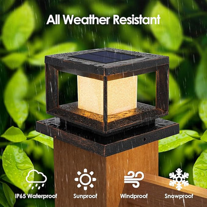 Mlambert 10 Pack Solar Post Lights Outdoor, Waterproof Fence Cap Lights for Deck, 4x4 6x6 Wooden Vinyl Outdoor Light with Shinning Effect, Brown
