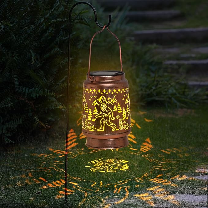 KIKUSUI Solar Bigfoot Lanterns Outdoor Waterproof Hanging, Sasquatch Gifts for Mom Women Dad Men, Metal Decorative LED Lanterns for Yard, Patio, Lawn, Tabletop, Pathway, Landscape, Garden Decor