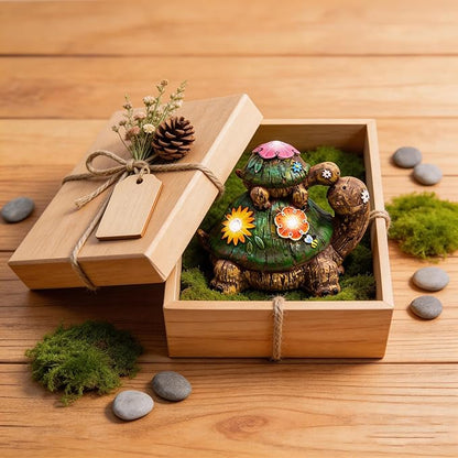TERESA'S COLLECTIONS Garden Decor, Turtles Garden Decor, Family Tortoises with Solar Light, Waterproof Resin Garden Statue, Turtles Gifts Birthday Gifts for Women Mom, 7"
