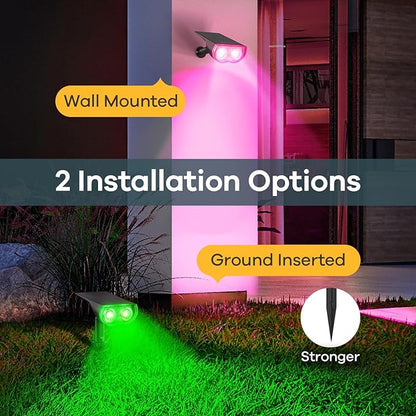 Linkind Solar Lights Outdoor Waterproof IP65, StarRay RGB Solar Spot Lights Outdoor, Color Changing Outdoor Solar Lights for Yard, Garden, Pathway, Easter Decor (Multicolor, 2 Pack)