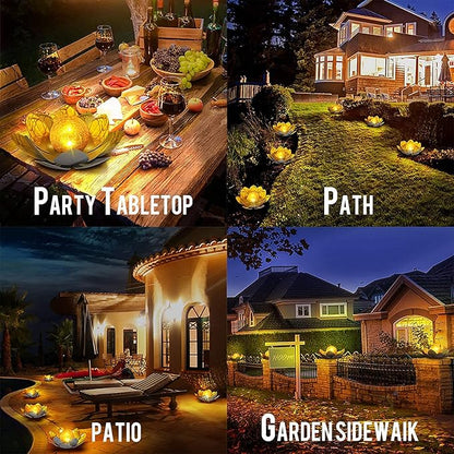 Huaxu Solar Lights Outdoor Garden Decor, Amber Crackle Globe Glass Lotus Decoration,Waterproof Gray Metal Flower Light for Patio,Lawn,Walkway,Tabletop,Ground