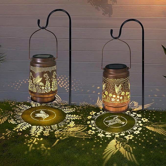 Hummingbird Solar Lantern 2 Pack - Outdoor Decorative Solar Lanterns for Garden, Patio, Backyard, and Porch - Waterproof Hanging Lantern for Outside - Perfect Gifts for Women