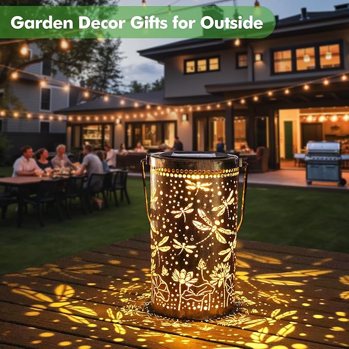 2-Pack Dragonfly Solar Garden Lanterns, Decorative Waterproof LED