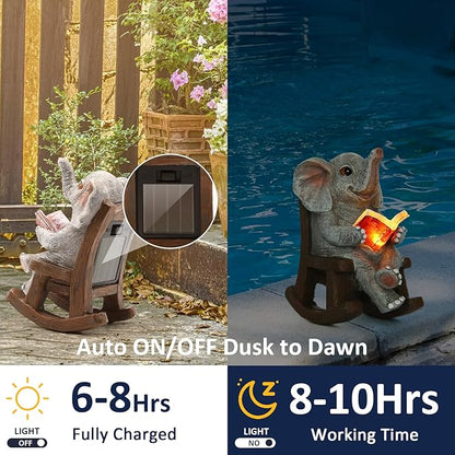 Garden Statues Elephant Outdoor Decor Lights, Lucky Miniature Elephant Statue Solar Garden Decor for Patio,Porch,Home Yard Decor Elephant Gifts for Mom,Women, 2.04"x3.34"x3.93"