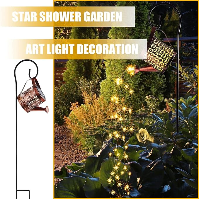 Honoson Solar Watering Can with Lights Solar Outdoor Garden Decor Fairy Water Can Hanging Lantern Landscape Sprinkle Waterproof Twinkle LED Decorative Gift for Women Yard Patio Pathway(Classic Style)