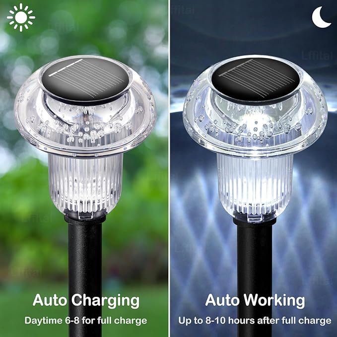Solar Lights Outdoor 8 Pack Solar Pathway Lights Outdoor 6000K Cold White LED Waterproof Mushroom Lighting Stake for Outside, Yard, Garden, Path, Lawn, Driveway, Patio, Landscape Decorations
