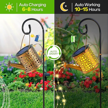 Solar Lights Outdoor Decorative, 2 Pack Metal Watering Can Lights Outdoor Waterproof, Small Patio Light Yard Lawn Pathway Decor, Gardening Gifts for Women Mom Grandma
