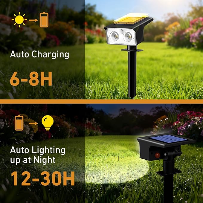 btfarm Solar Spot Lights Outdoor Waterproof, 8 Pack/3 Modes Motion Sensor Lights, Solar Powered Spotlights 2-in-1 Auto On/Off for Outside Pathway Yard Garden Landscape Lighting, Cool White