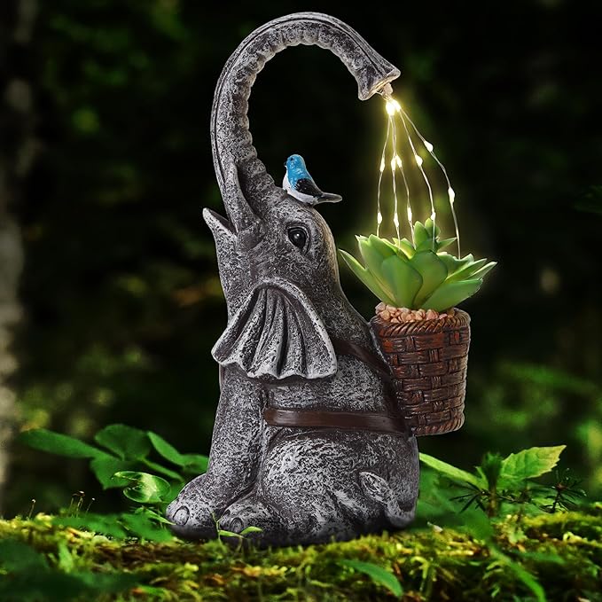Solar Elephant Garden Statue Light, Outdoor Decor