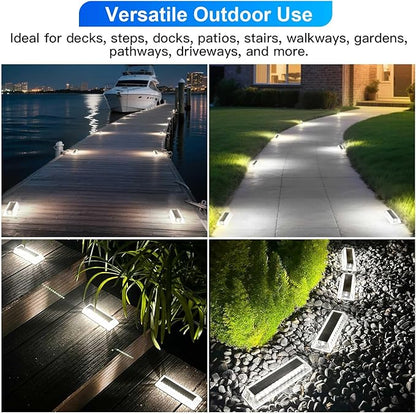 Lacasa Solar Driveway Lights Outdoor 4 Pack, LED Deck Dock Marine Waterproof Driveway Marker Lights for Step Sidewalk Stair Garden Pathway Walkway Yard, Cool White
