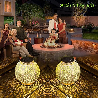 TAKE ME 2 Packs Solar Lanterns Lights Outdoor Waterproof Garden Laterns Metal Retro Lights for Christmas Gifts Mom Wife Grandma Birthday Gifts (White Set of 2)