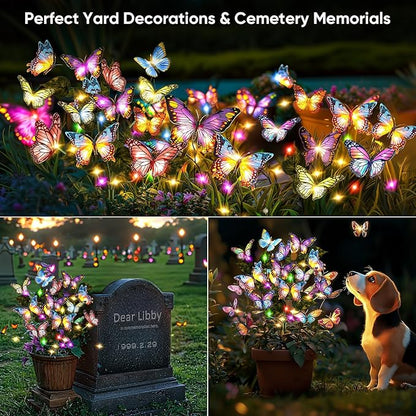 Solar Lights Outdoor Garden Decor: 8 Pack 136 Silk Butterflies with 176 Color-Changing LEDs - Auto On/Off 12H Magical Lighting IP65 Waterproof for Yard Patio Pathway - Unique Gifts for Mom Grandma