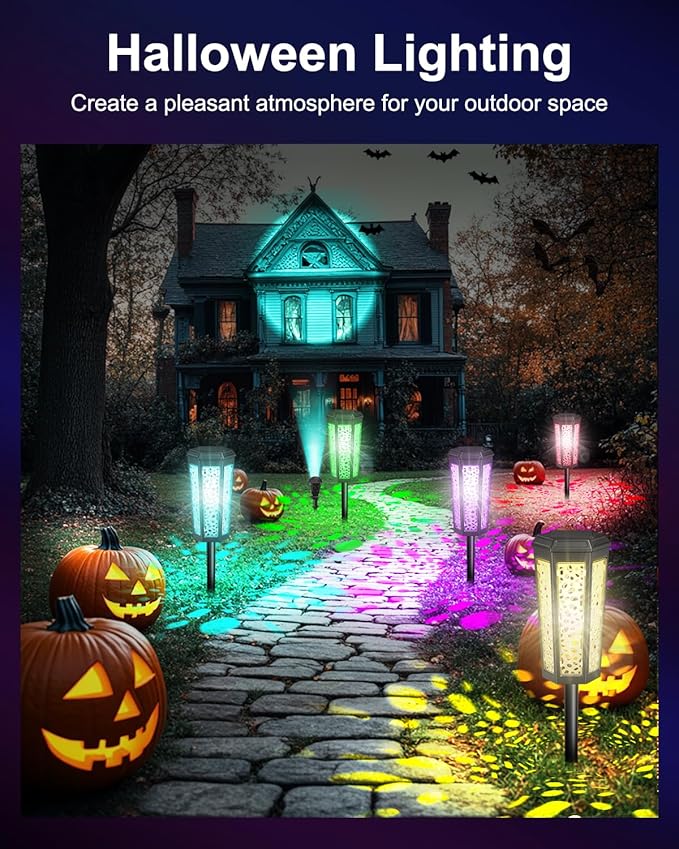 Solar Powered Pathway Lights Outdoor Warm White & RGB Color Changing LED Landscape Decor Waterproof for Patio, Yard, Walkway, Garden, Auto On/Off 4 Pack 2 Modes (Cool White & Multicolor, 6 Pack)