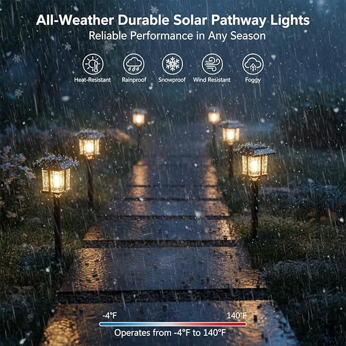 XMCOSY+ Solar Outdoor Lights Waterproof IP65, Solar-Powered Garden/Yard/Pathway Lights with Warm White 2-Tone Bronze-Wood Stainless Steel Design for Landscape Driveway Walkway Decorative