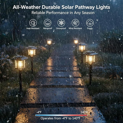XMCOSY+ Solar Outdoor Lights Waterproof IP65, Solar-Powered Garden/Yard/Pathway Lights with Warm White 2-Tone Bronze-Wood Stainless Steel Design for Landscape Driveway Walkway Decorative