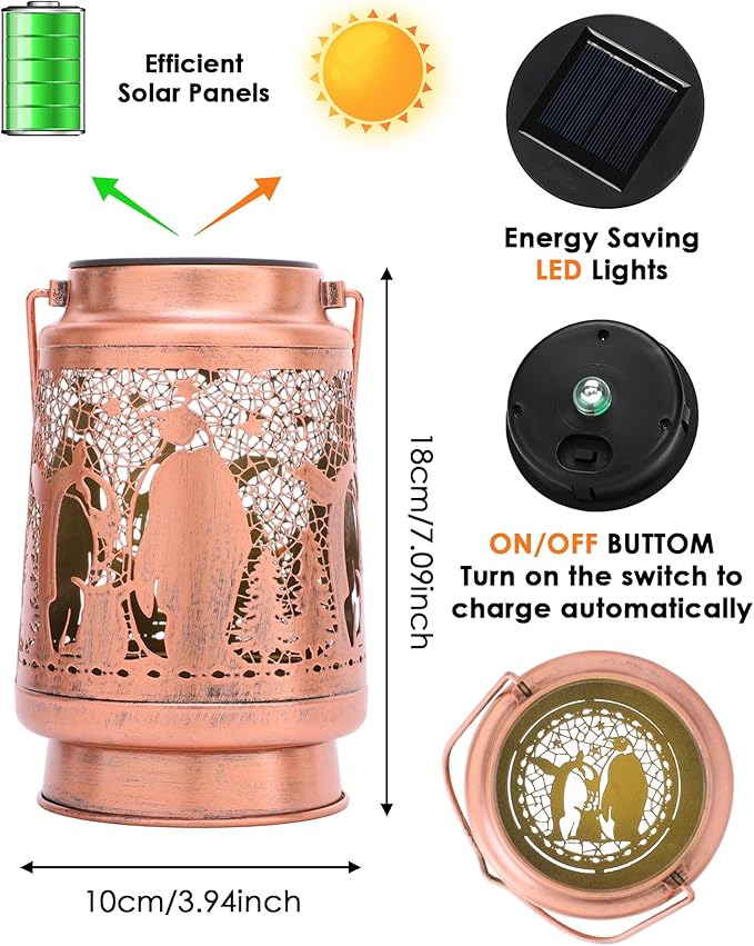 Penguin Gifts for Women - Solar Lights Outdoor Waterproof Metal Hanging Lantern Decorative Led Lighting Lamp Yard Garden Patio Lawn Tabletop Porch Decor Birthday Gift for Mom Grandma Wife