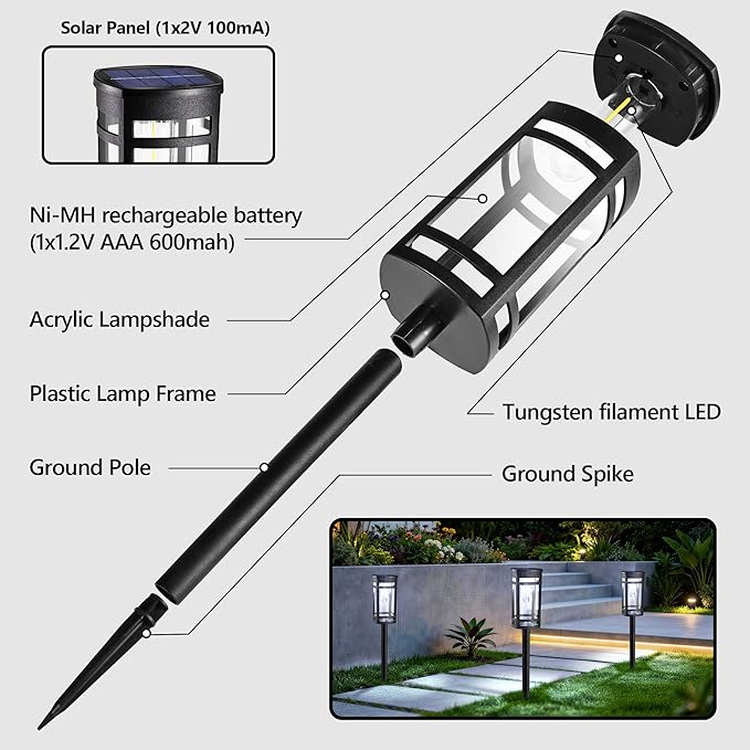 iBaycon Solar Pathway Lights, 8 Pack LED Solar Powered Garden Lights Outdoor Waterproof for Yard Path Landscape Lawn Stairway Walkway (Cool White)