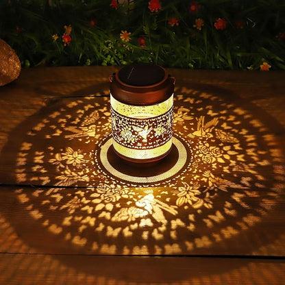 Hummingbird Solar Lanterns Outdoor Waterproof with Shepherd Hook, Garden Decor Solar Birthday Gifts for Women Mom Grandma, Hummingbird Metal Hanging Lantern for Yard, Patio, Lawn, Pathway