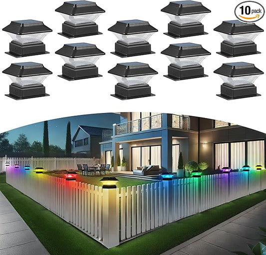10 Pack Colorful Outdoor Solar Post Lights – 5 Modes, Fits 4x4 and 4x6 Posts, 50 Lumens, Decorative Waterproof Lamps – Ideal for Decks, Gardens, Fences, Patios, Halloween Ambiance