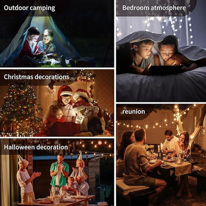 2-Pack Camping String Lights, 4-in-1 Quick-Closing, 32.8-Foot Rechargeable Tent Lights, 8 Lighting Modes, Portable LED Lights, Christmas Fairy Lights Party Decorations Camping Essentials