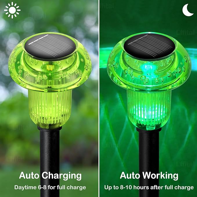 St. Patrick's Day Solar Lights Outdoor 8 Pack Green Solar Pathway Lights Outdoor Mushroom LED Waterproof Lighting Stake for Outside, Yard, Path, Garden, Lawn, Patio, Landscape Decorations