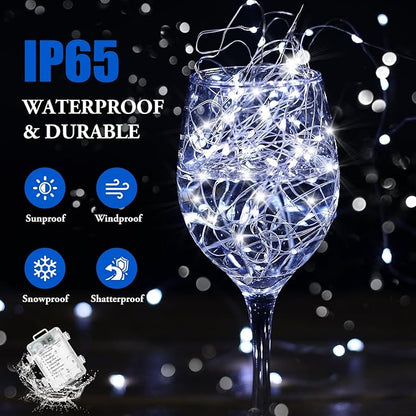 2 Pack 100 LED Fairy Lights Battery Operated with Timer & Remote, 33FT Waterproof Twinkle Lights Indoor Outdoor, Fairy String lights for Bedroom Classroom DIY Wedding Christmas Decorations, Cool White