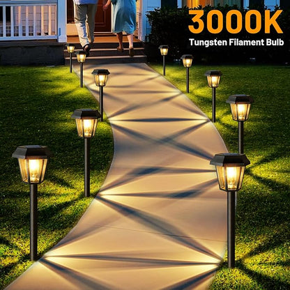 Solar Pathway Lights Outdoor 12 Pack Solar Lights Outdoor Waterproof with 3000K Tungsten Filament Bulb, Decor Driveway Lighting for Yard Garden Landscape Walkway Path Lawn Father's Day (Warm White)