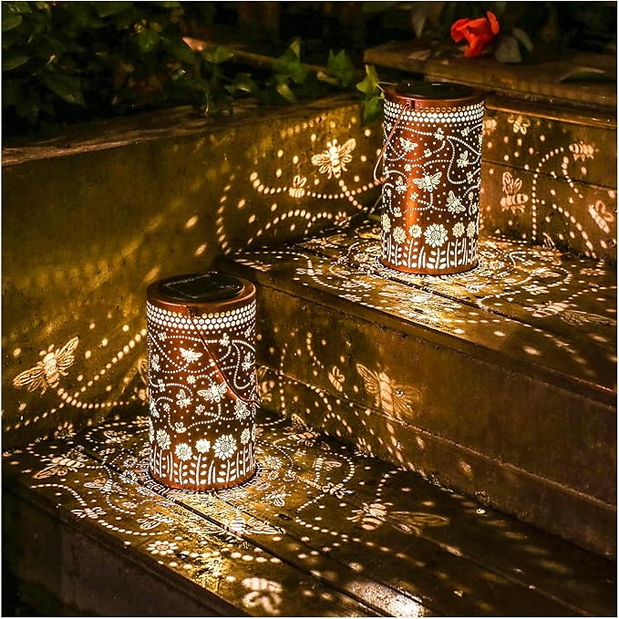 Bee Solar Lantern Set 2-Pack, Charming Patio Lighting
