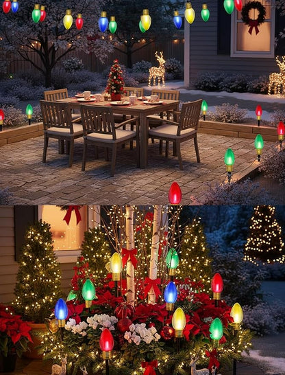 Jumbo Outdoor Christmas Lights Pathway, 2 Pack 7 Ft Jumbo C9 LED Christmas Pathway Lights Outdoor with Marker Stakes, 8 Multicolor Bulbs Holiday Pathway Lights for Lawn Yard Decor