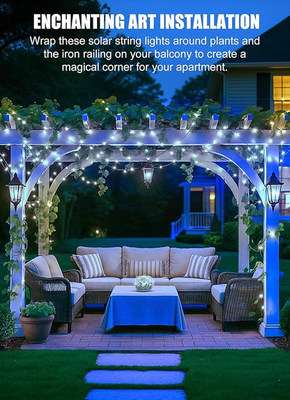 Minetom Solar Fairy String Lights, 2-Pack 66ft 200 LED Waterproof Outdoor Lights for Patio & Wedding, Pure White