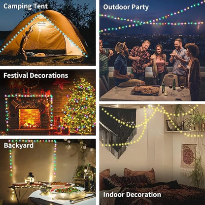 Camping String Lights 32.8FT, 2 in 1 Outdoor Camping Lantern with 14 Lighting Modes, 30s Recovery, IP44 Waterproof, 4000mAh Battery, Portable Camping Lights for Camping, Yard, Festival Decor