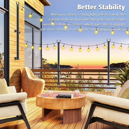 2 Pack 5Ft String Light Poles,Outside String Lights,Outdoor Light Poles,Metal Poles Stand for Patio,Backyard,Deck