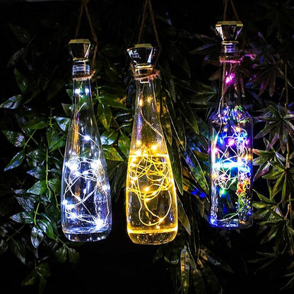 Starry Love Solar Diamond Wine Bottle Lights 10 Pack 20LED Outdoor Waterproof Multicolor Fairy Light String (3 Colors), Suitable for Most Wine Bottle Mouths, for Garden, Terrace, Party Decoration