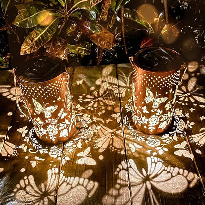 2 Pack Butterfly Birthday Gifts for Women Mom Grandma Solar Lanterns Outdoor Waterproof Garden Decor Hanging LED Decorative Light for Patio Yard Lawn Gardening Gifts
